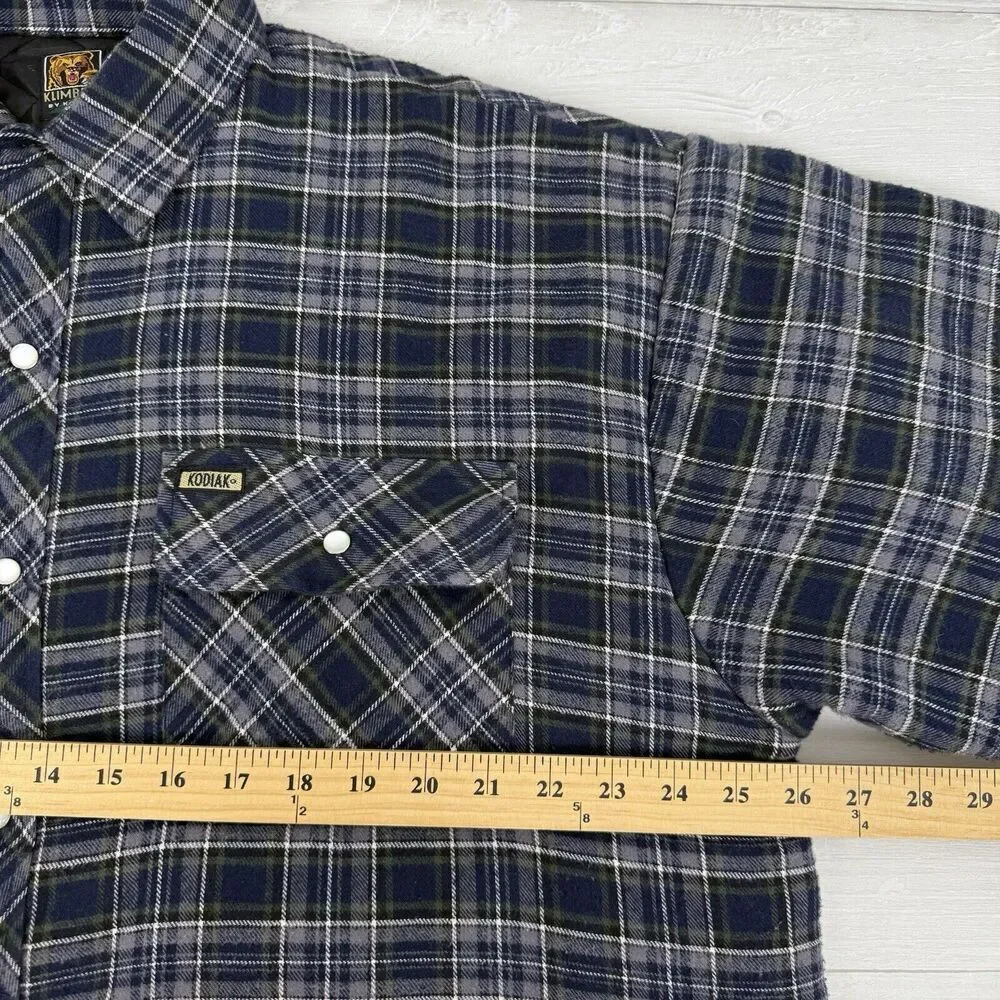Vtg Klimbers by Kodiak Plaid Jacket Men XL Tall Navy Quilted Shacket Pearl Snaps